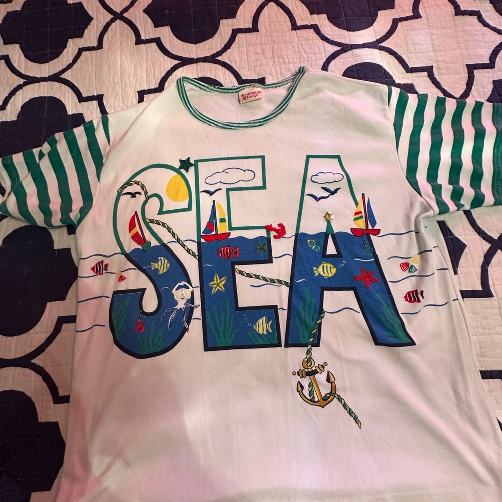 Green and White Nautical Graphic Short Sleeve Tee